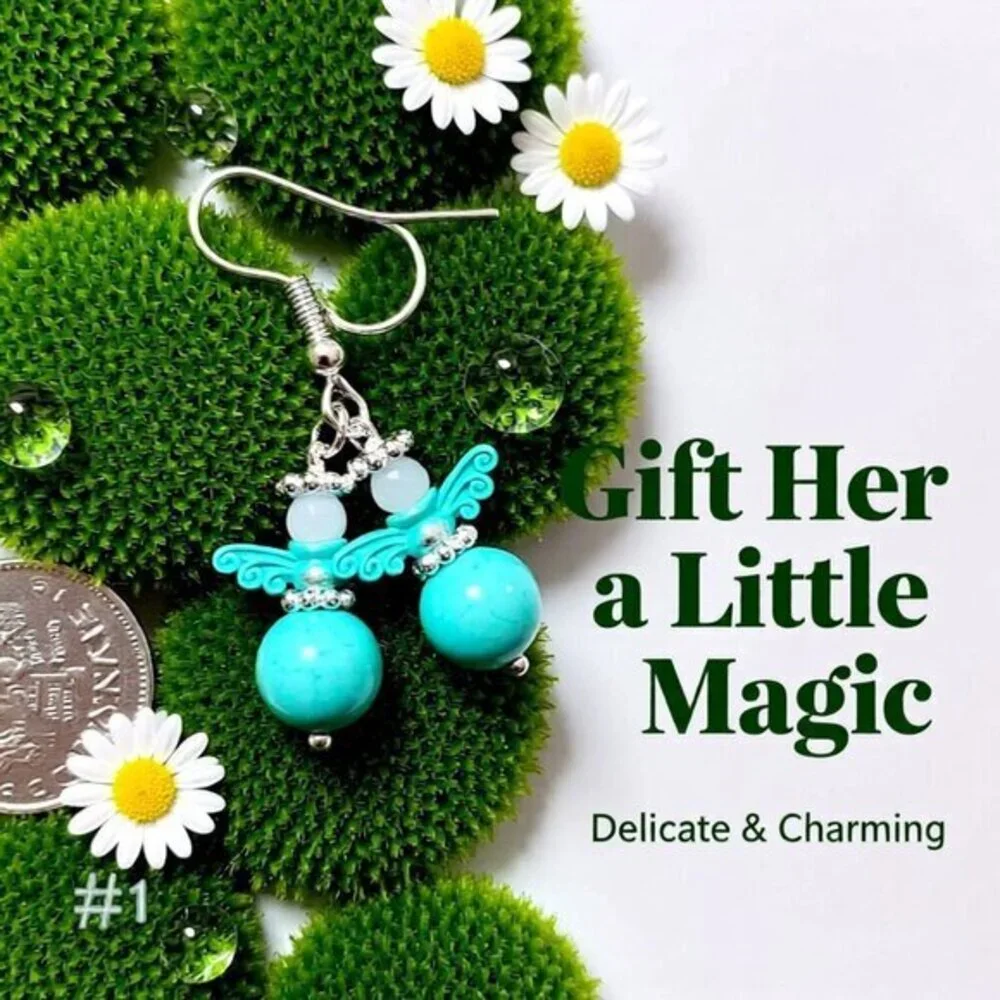 Handmade! Aqua Painted Patina Angel Earrings! Love & Blessings 4 Adults or Girls